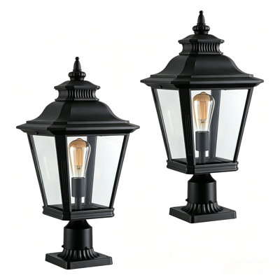 Lampadaire d'extérieur 21 po, éclairage en aluminium noir câblé avec support en verre trempé pour allée de patio