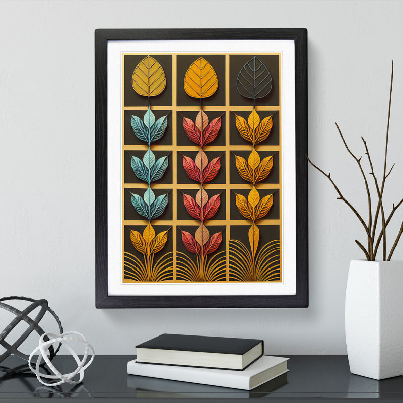Leaves Deco - Framed Print, Black, 64cm H x 46cm W x 2cm D