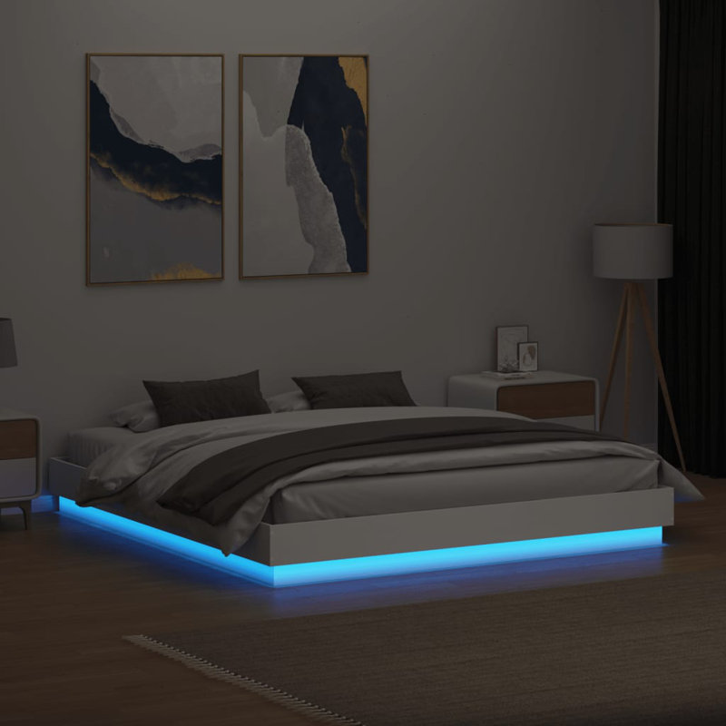 17 Stories Bed Frame With LED Lights , UK Super King - 180 x 200 cm, White