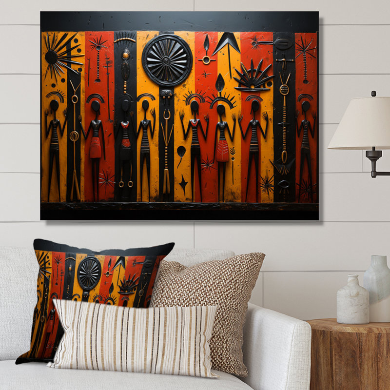 Khmya African Tribal Rhythms X - Art mural tribal africain, H 34 po x l 44 po x P 1,5 po, Toile tendue
