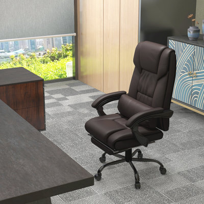 Office Chair with Metal Frame, Faux Leather, Swivel, Lumbar Support, Wheels