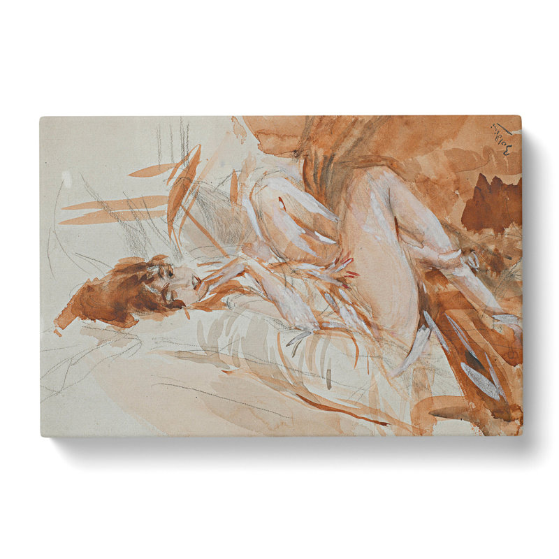 Reclining Lady by Giovanni Boldini - Wrapped Canvas Painting, 35cm H x 50cm W x 3cm D