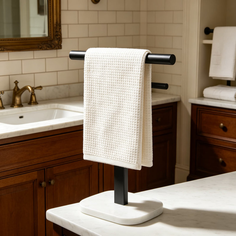 Porte-serviettes en forme de T avec base en marbre, barre porte-serviettes sur pied en acier inoxydable, porte-serviettes antirouille pour salle de bain, cuisine, meuble-lavabo, anneau porte-serviettes moderne.