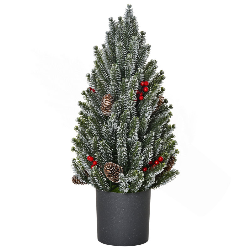 Arbre de Noël artificiel de 18 po de haut miniature enneigé et enneigé, décoration de Noël avec pommes de pin et baies