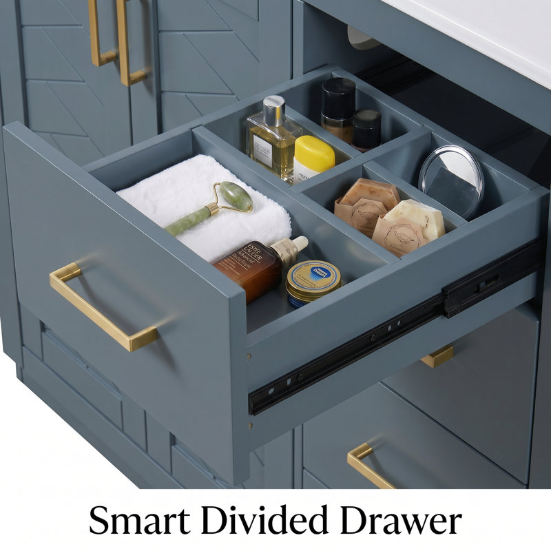 Meuble-lavabo 30 po avec lavabo intégré, 2 portes et 3 tiroirs de rangement, quincaillerie à fermeture en douceur, finition peinte