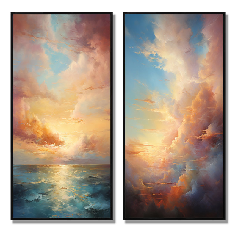 «Ocean Sunset Celestial Symphony», 2 pièces, Cadre noir, H 40 po x l 40 po
