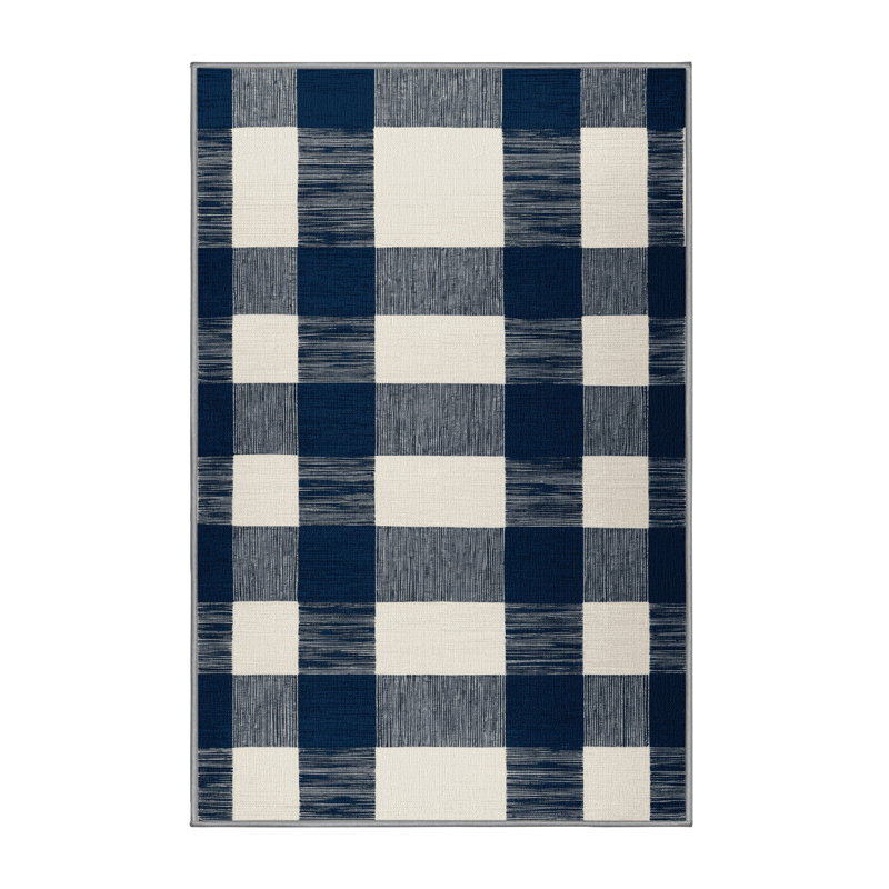 Tapis gris à carreaux lavable à la machine, Rectangle 6 pi x 9 pi