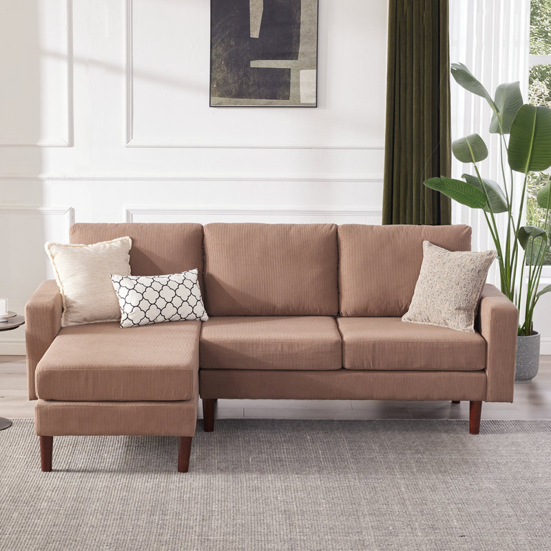 88.09" W Corduroy L-Shaped Sectional, Brown Corduroy