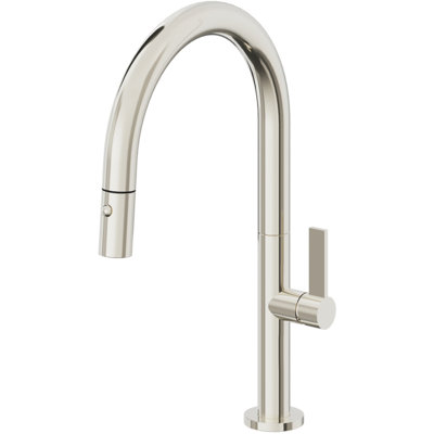 Pull-Down Kitchen Faucet With Button Sprayer - Low Arc Spout