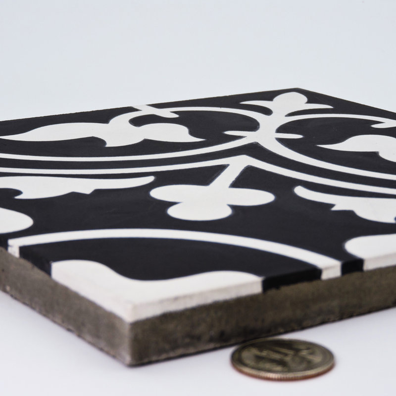 Casa 8" x 8" Cement Patterned Wall & Floor Tile, Black/White