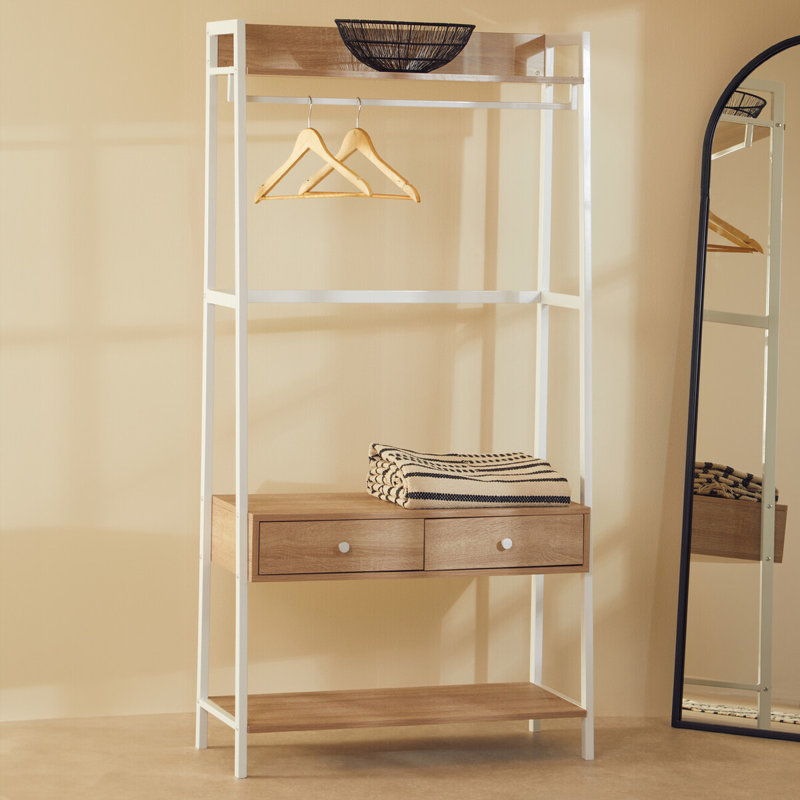 Haytham 84cm Clothing Rack, White, Natural Oak/White