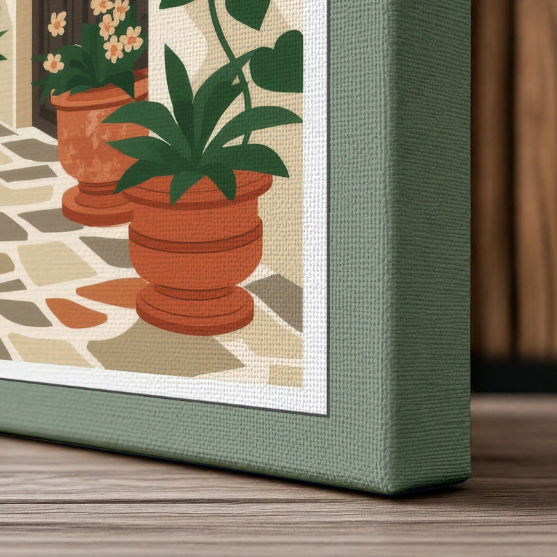 Mediterranean Courtyard Coastal - Wrapped Canvas, 18x12 - 45.7 x 30.5 cm, Sage Border