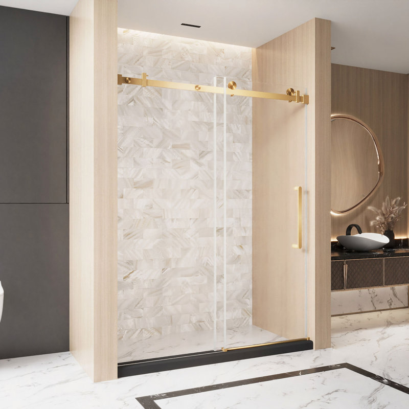 Frameless Single Sliding Shower Door 56-60 "W X 76" H, 1/4 "(6 Mm) Clear Tempered Glass, Explosion Proof Film, Stainless Steel Handle Square Tube Track