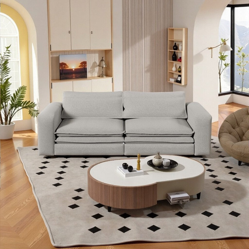 Canapé-lit très grand convertible 3-en-1 Syrova - conception modulaire avec accoudoirs larges et tissu en peluche, Gris