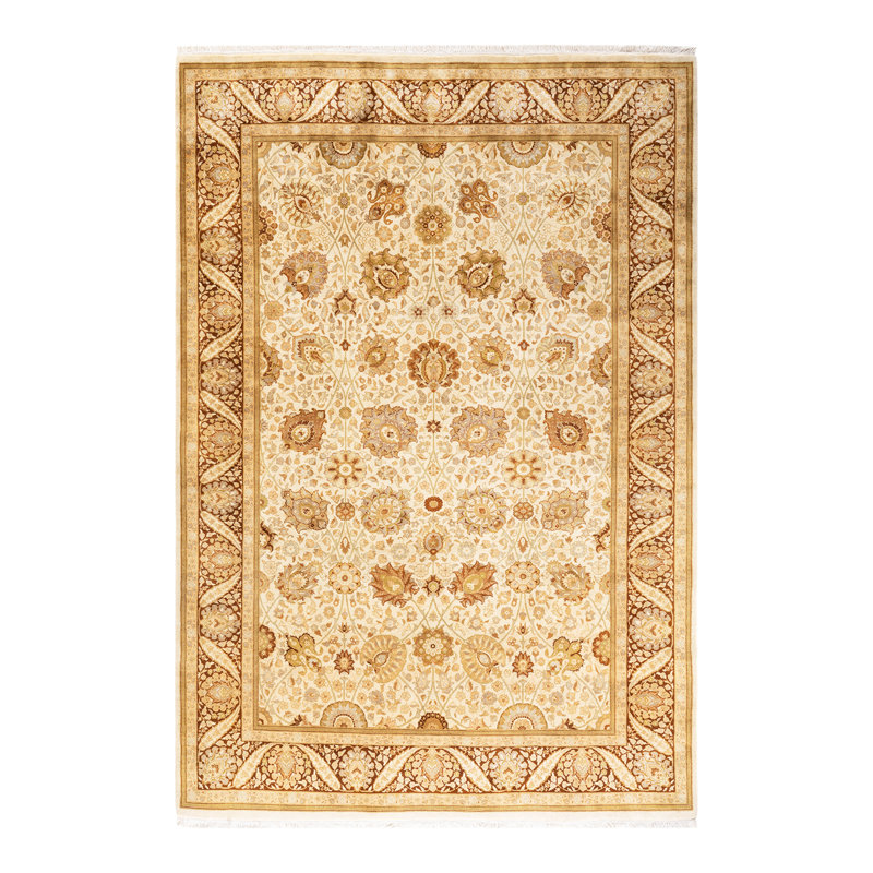 Tapis unique en laine orange / beige / blanc 6 pi 2 po x 9 pi 2 po Mogul