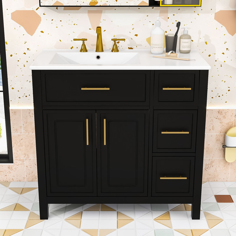 Meuble-lavabo moderne 36 "avec lavabo, Noir