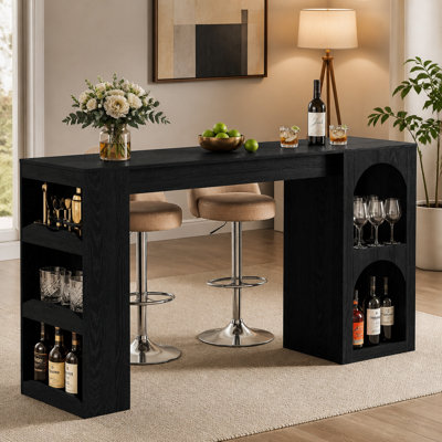 Table de bar 63 po, table de salle à manger à hauteur de comptoir moderne avec rangement double pour la cuisine