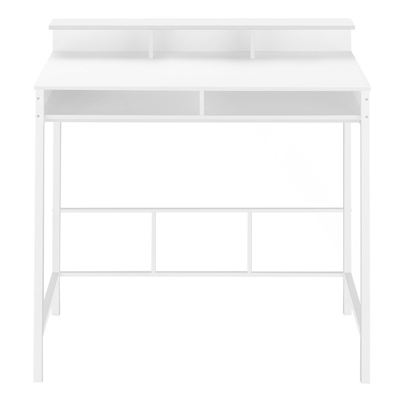 Bureau d'ordinateur moderne avec huche et tablettes ouvertes pour les espaces de travail à domicile.