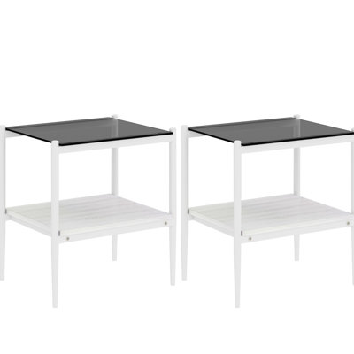 2 tables de bout en verre trempé gris, l 19,1 po x l 15,73 po x H 20,59 po, 110 lb, table gracieuse de style moderne 2, et élégante pour le salon