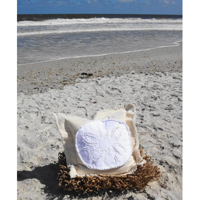Coastal Frayed Sand Dollar Applique 100% Cotton Throw Pillow