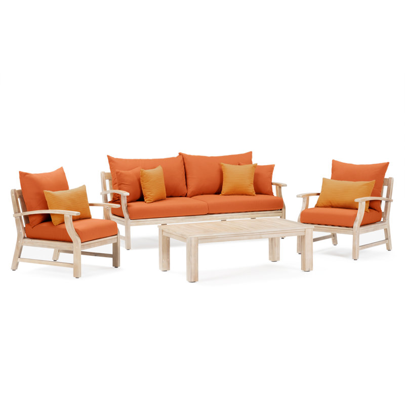 Paulet 4 Piece Sofa Seating Seating Group With Sunbrella Cushion Covers, Spectrum Cayenne Sunbrella® Plainweave