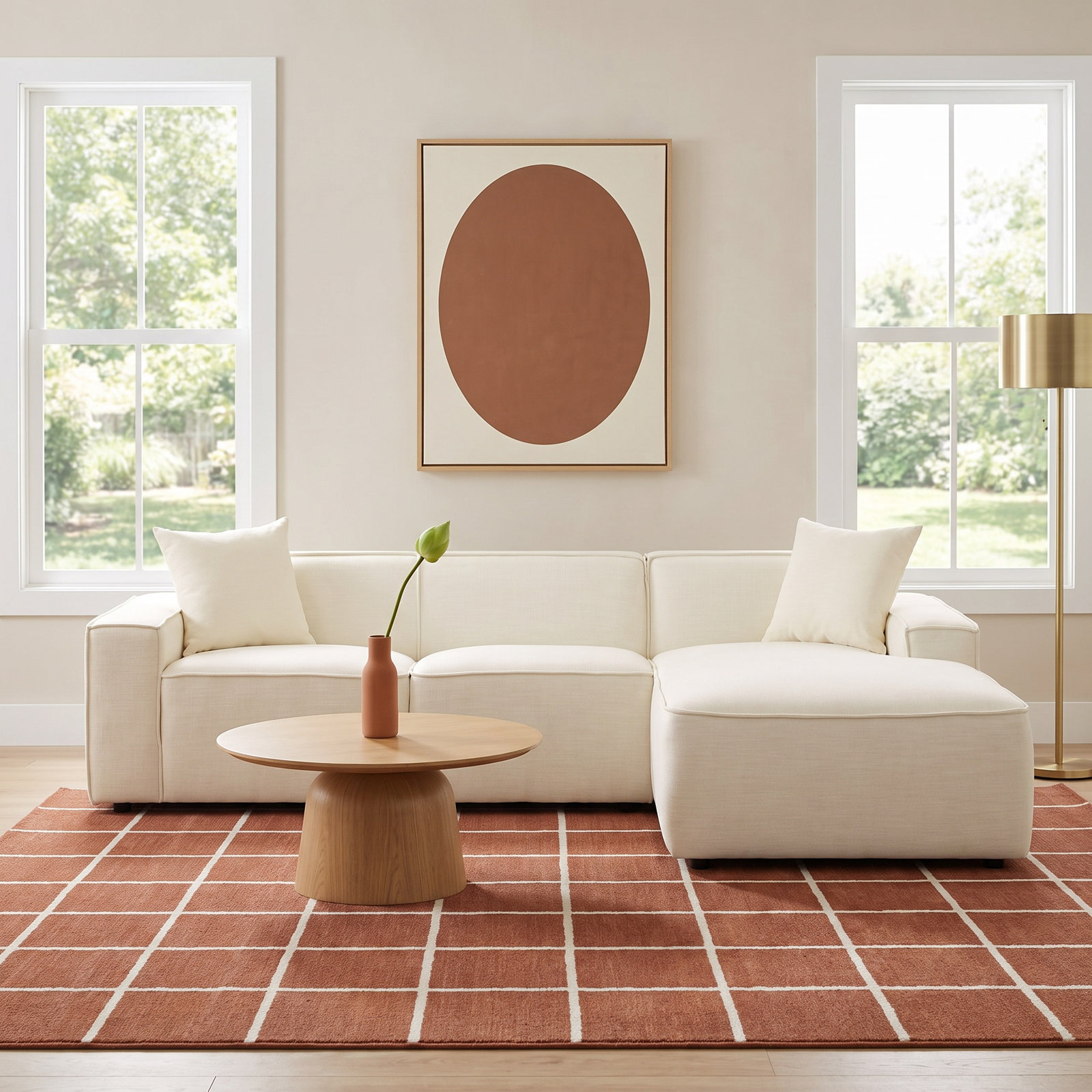Linen Sofa and Chaise, Cream Velvet, Right Hand Facing