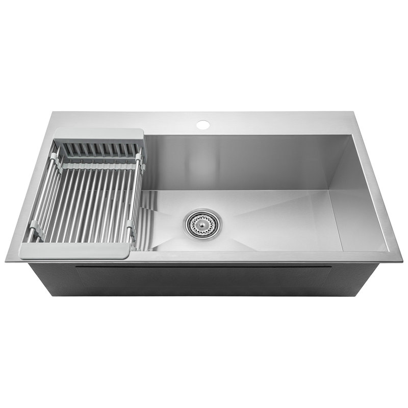 Drop-In Brushed Stainless Steel Single Bowl 1-Hole Kitchen Sink, 32" L x 18" W x 9" D