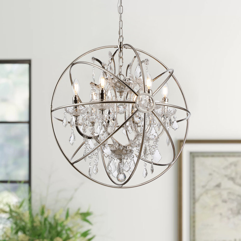 Lustre sphère à cadre en fer orné de 23 po Dearbhail, finition nickel satiné