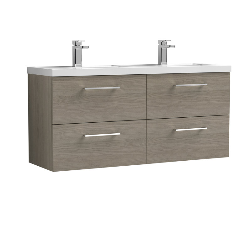 Arno 1205mm Double Bathroom Vanity with Integrated Polymarble Basin, Solace Oak