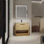 Meuble-lavabo de salle de bain avec lavabo en céramique, 2 portes à fermeture douce, meuble-lavabo autoportant, contreplaqué-490562965