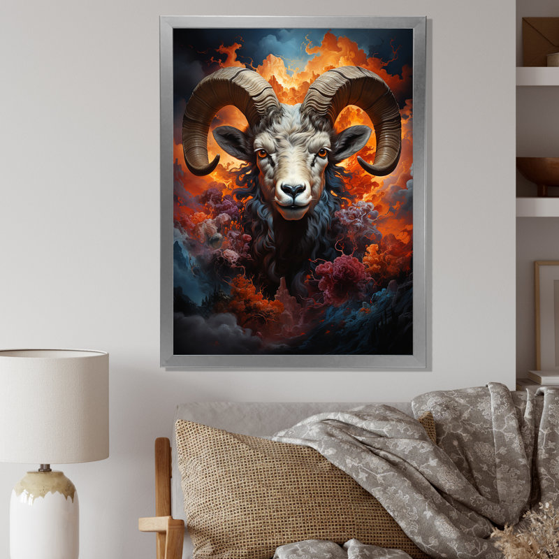 Sheep Majestic Ram II - Animaux, art mural, salon, H 40 po x l 30 po x P 1,5 po, Cadre photo argenté