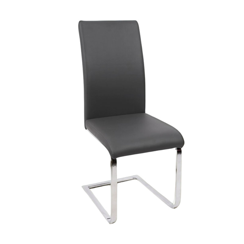 Cordoba Faux Leather Dining Chair With Silver Legs, Grey, 4
