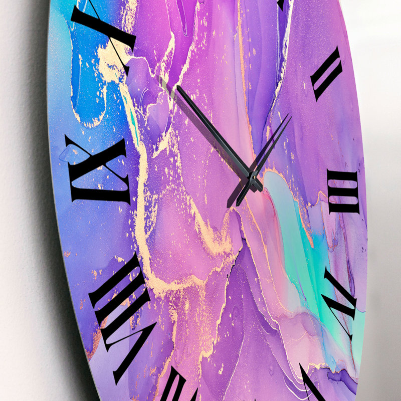 Rose et mauve, art liquide abstrait I - horloge murale moderne, Petit