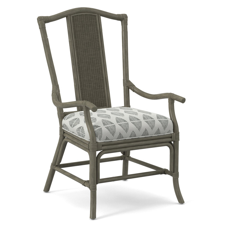 Drury Lane Slat Back Dining Arm Chair, Greystone, Beige Performance Fabric; 0851-73