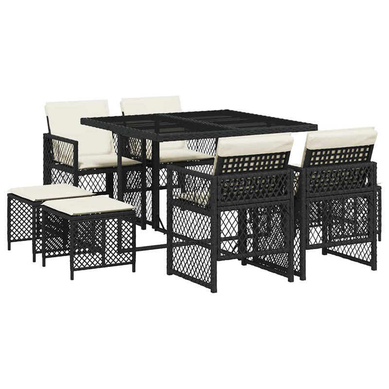 Patio Dining Set with, Cream White, Black