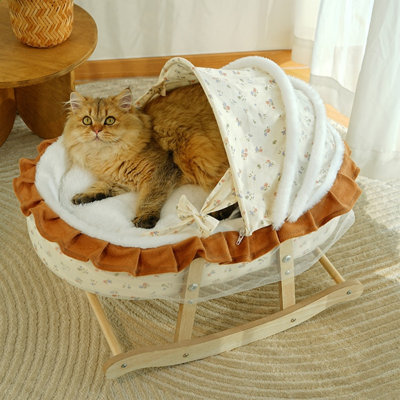 Lit pour chat semi-fermé de style français avec auvent, berceau confortable pour animaux de compagnie à l'intérieur et à bascule