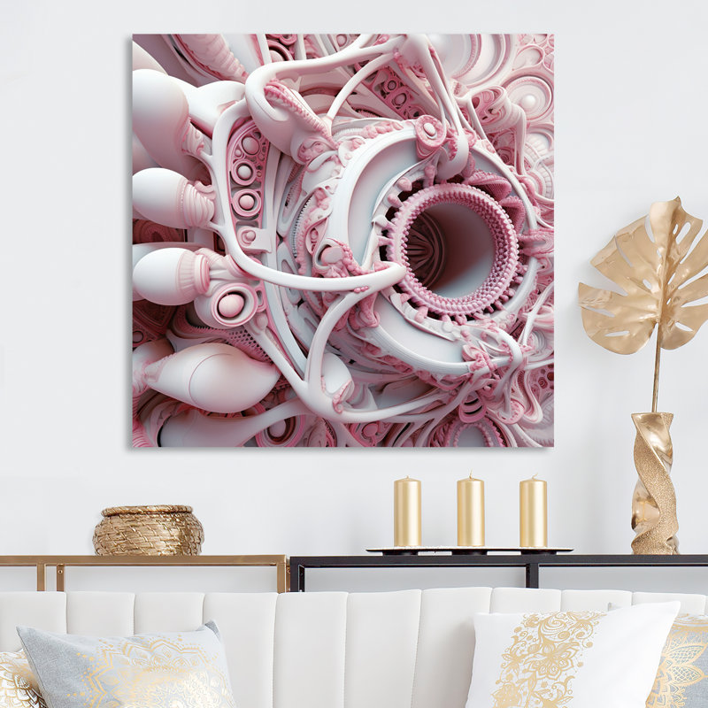 Alien Fractal Space Universe en 3D rose, H 30 po x l 30 po x P 1 po, Toile tendue