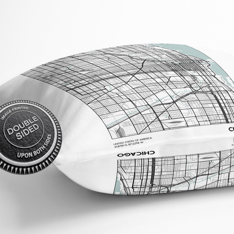 Map Chicago Usa Square Throw Cushion, 55cm H x 55cm W x 20cm D
