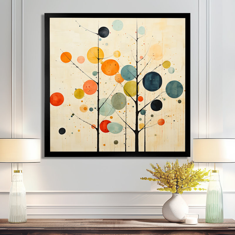 Art mural minimaliste beige du milieu du siècle - Minimalisme, H 30 po x l 30 po, Noir, Picture Framed