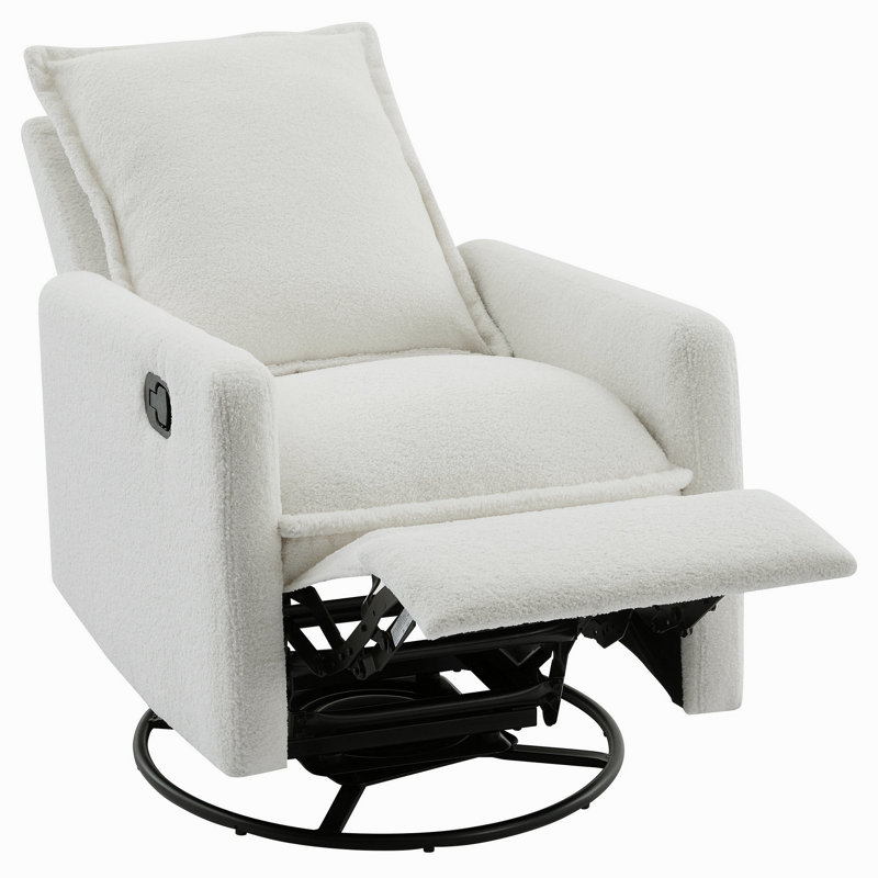 Swivel Rocker Recliner Chair, Glider Rocker Recliner, Rocking Chair Nursery For Living Room Bedroom Apartment,Teddy Fleece,White (Old SKU: N701P204798K)