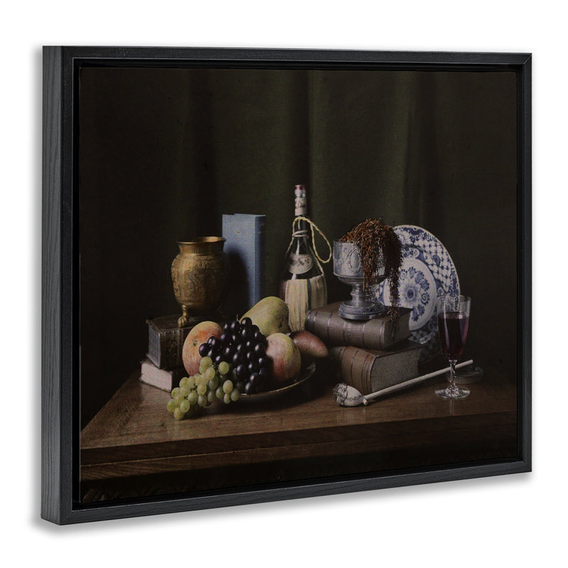  "Dark Vanitas Still Life", art mural encadré flottant par Inconnu, H 17 po x l 21 po, Cadre flottant noir de jais
