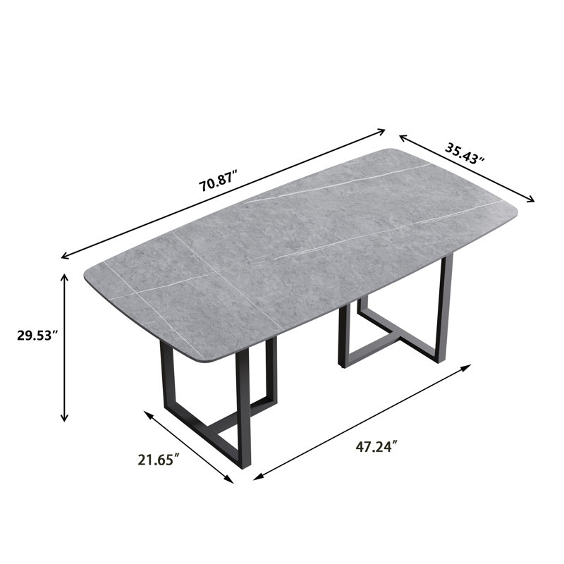 Table de salle à manger Evannie, Noir, Gris, H 29,53 po x L 70,87 po x l 35,43 po