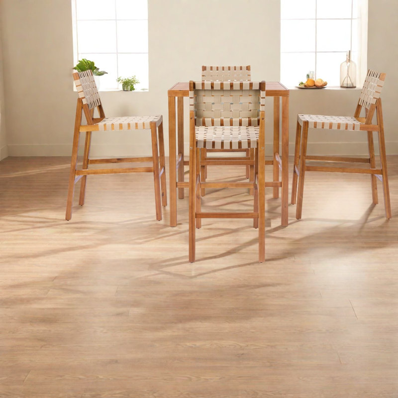 Ensembles de bar de patio modernes, corde en teck de 5 pièces en bois d'acacia pour les repas en plein air
