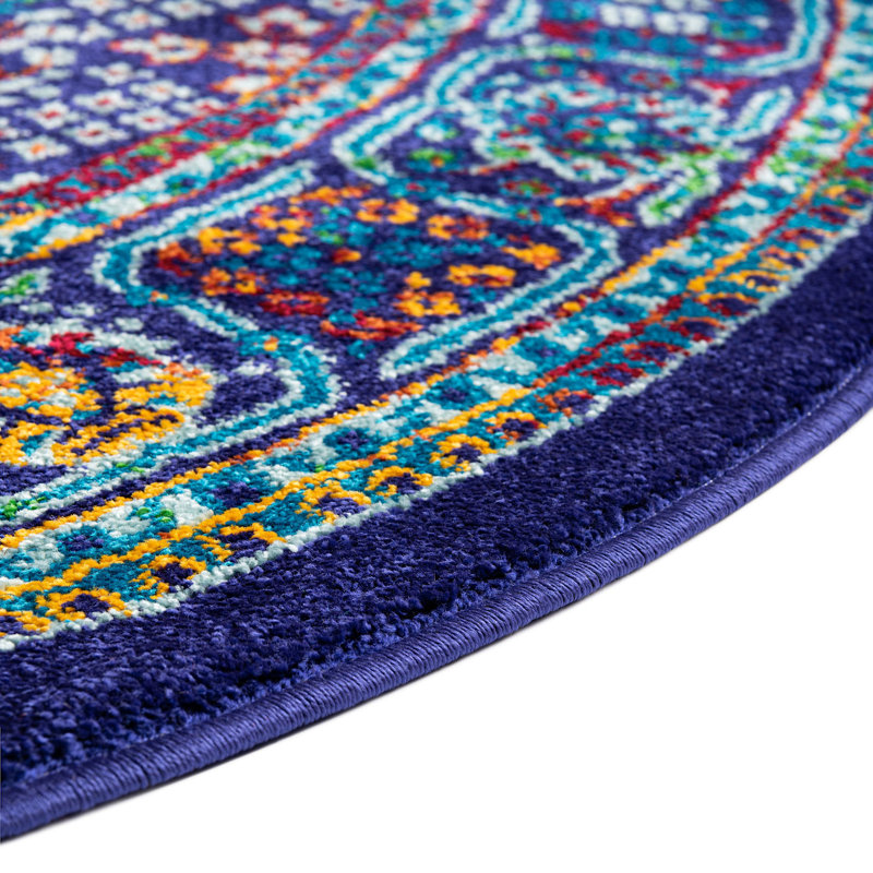 Tapis ovale oriental bleu marine / bleu / jaune, Ovale 5 pi 3 po x 8 pi