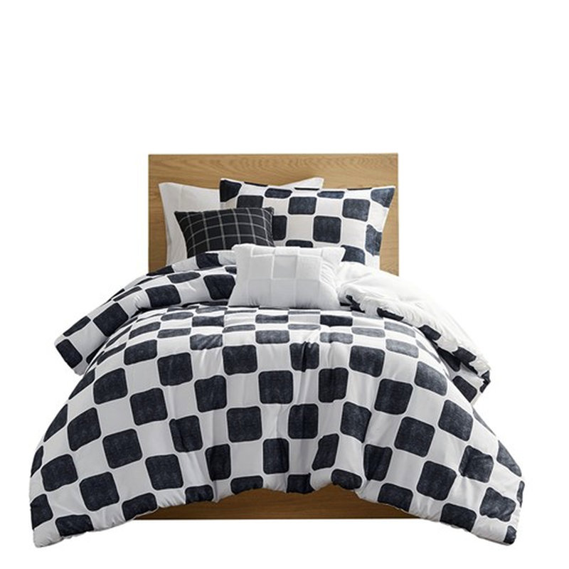 Édredon double à carreaux, 2 taies décoratives, coussins décoratifs, couvre-oreillers et rembourrage lavables à la machine, nettoyer les taches, comprimé, repasser à la vapeur nécessaire, textile