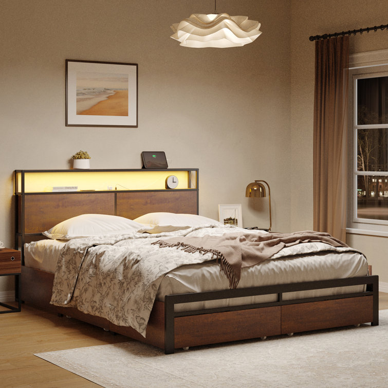 https://assets.wfcdn.com/im/10637972/resize-h755-w755%5Ecompr-r85/2421/242176025/Nonantum+Bed+Frame+with+4+Drawers%2C+Metal+Frame+with+LED+Lights+and+USB+Ports%2C+Large+Storage+Space.jpg