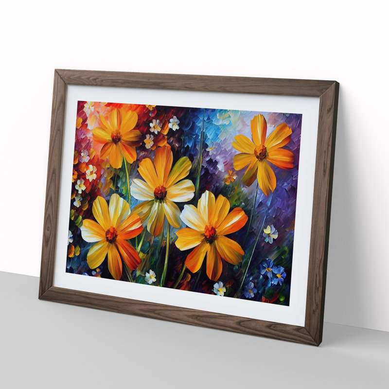 XH1022-6711X Painted Wildflowers Vol.5 Abstract - Single Picture Frame Print, 46cm H x 64cm W x 2cm D, Walnut