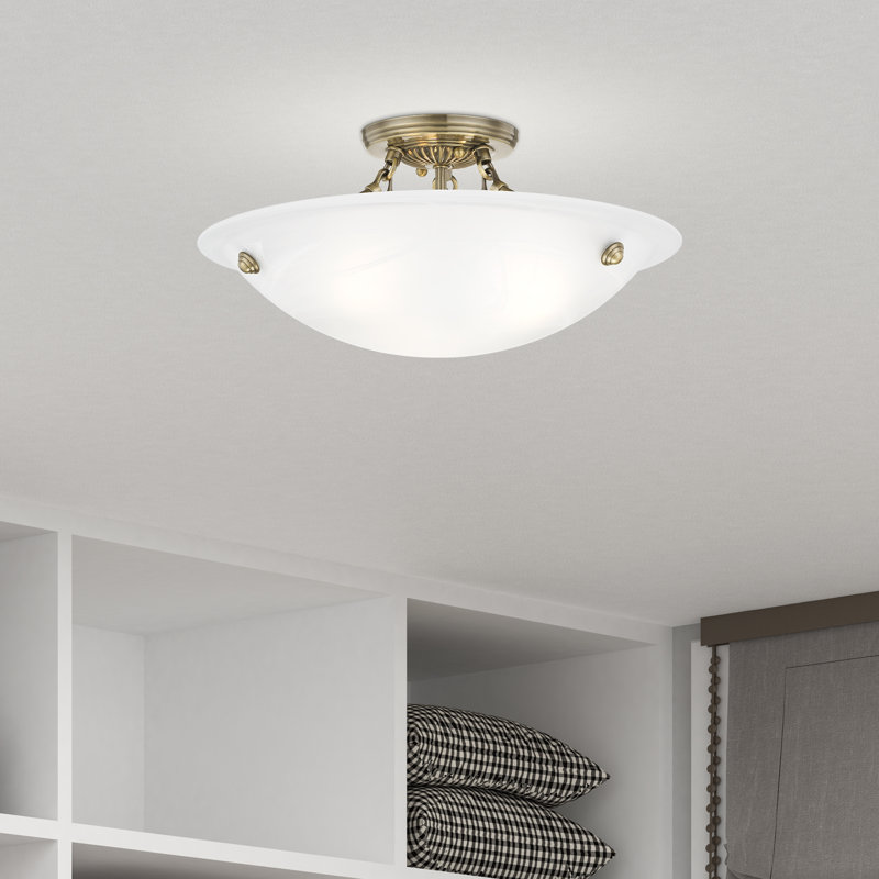 Plafonnier semi-encastré 3 lumières Aneudi, Laiton antique, H 8 po x l 16 po x P 16 po