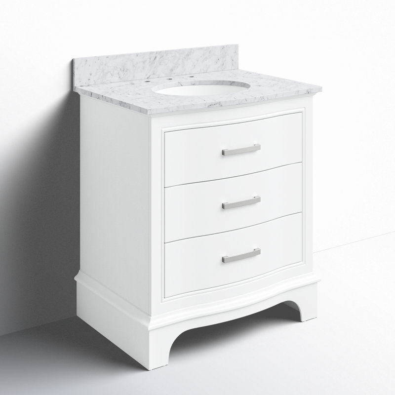 Goleta 30'' Single Bathroom Vanity with Marble Top, White/Brushed nickel