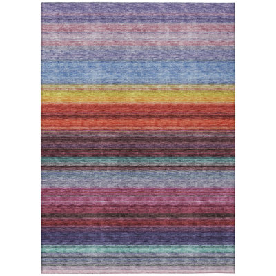 5' X 8' Lavender Blush Striped Washable Indoor Outdoor Area Rug